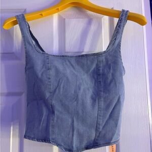 SHEIN Light Blue Denim Square-Neck Cropped Tank